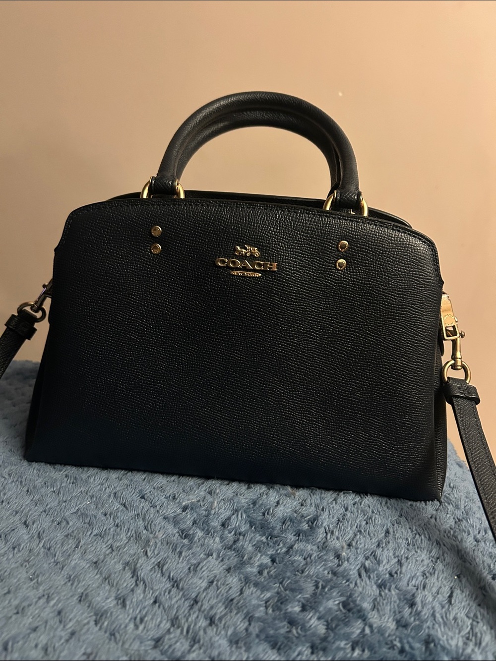 Coach Black Pebbled Leather Satchel with Gold Hardware